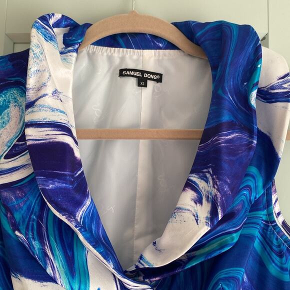 Samuel Dong Blue Purple Swirl Bubble Dress sz XS - Picture 3 of 7